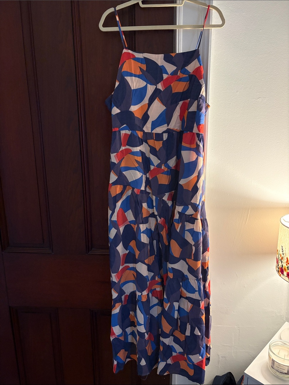 Nine West Multicolor Abstract Maxi Skirt — Navy, Orange & Red